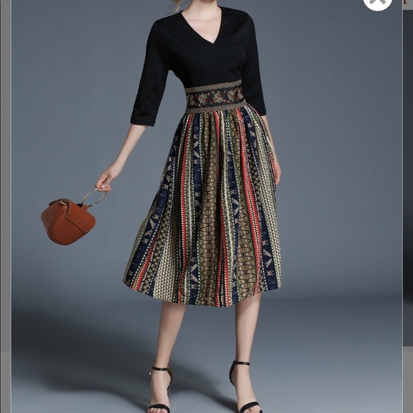 Geometric Skirt Midi Dress - Picture 1 of 7